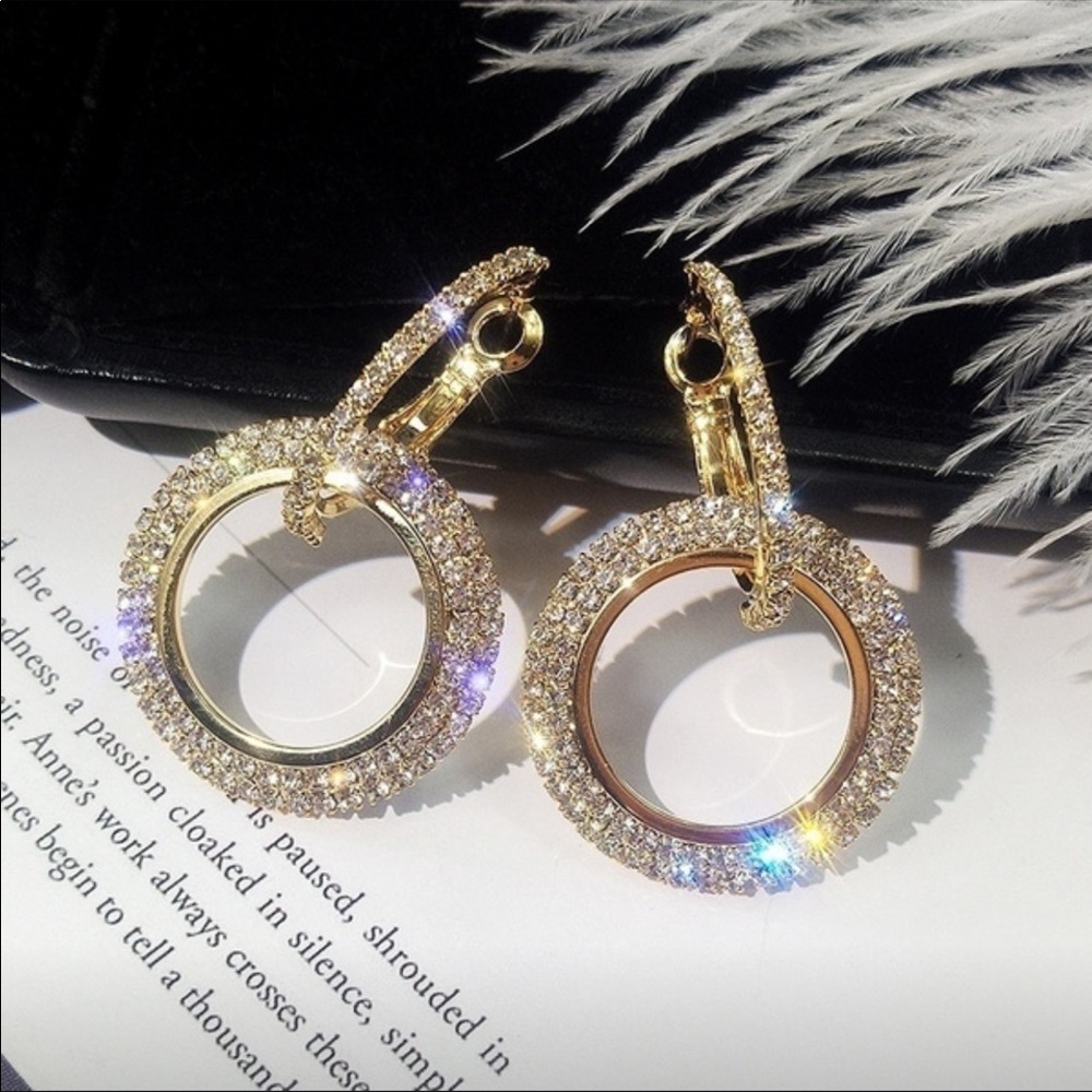 925 Silver Rhinestone Round Diamond Earrings